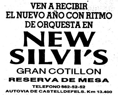 Anuncio de la verbena de fin de ao de la discoteca New Silvi's de Gav Mar publicado en el diario LA VANGUARDIA el 30 de Diciembre de 1985
